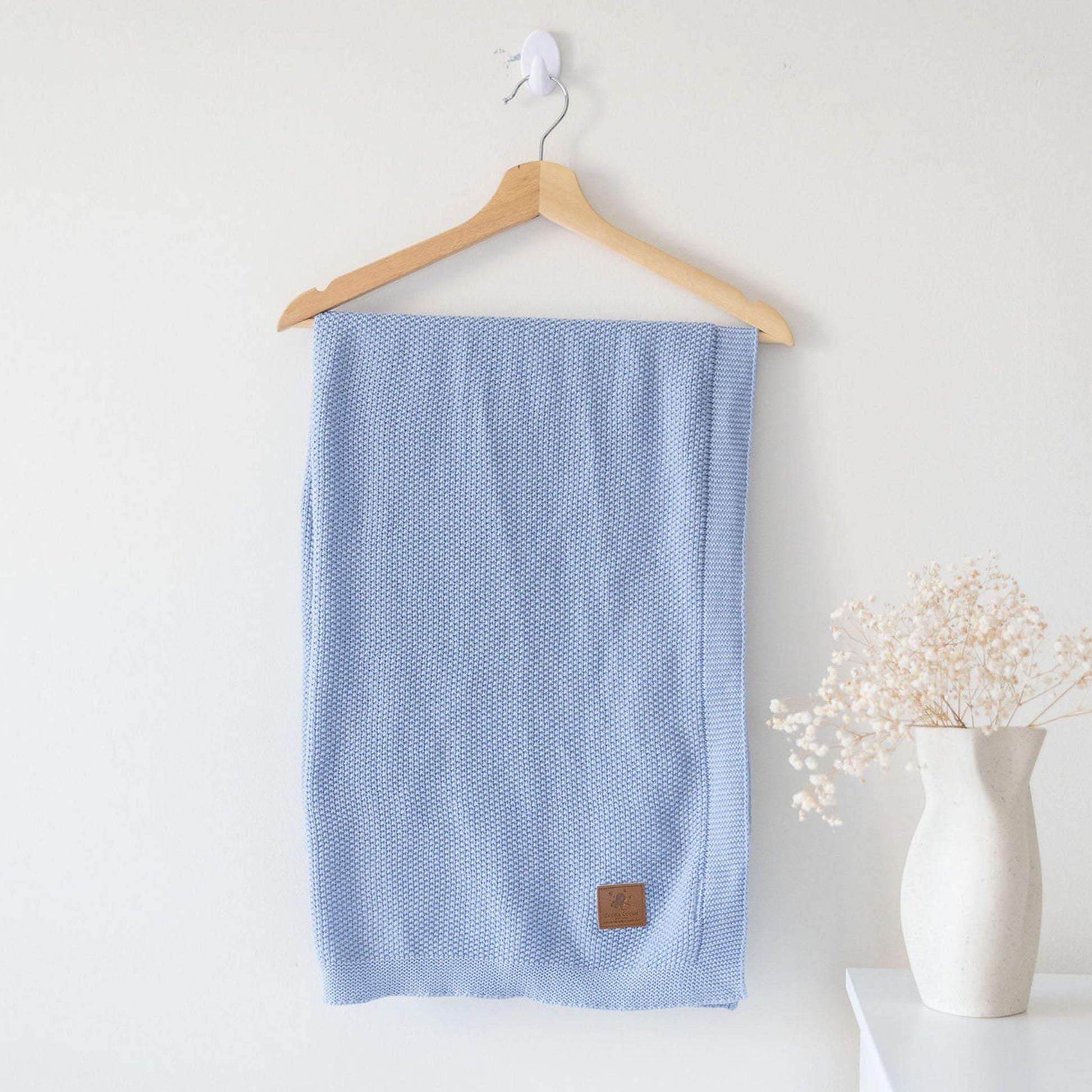 100% Cotton Deluxe Blue Knit Blanket - Eva Essentials