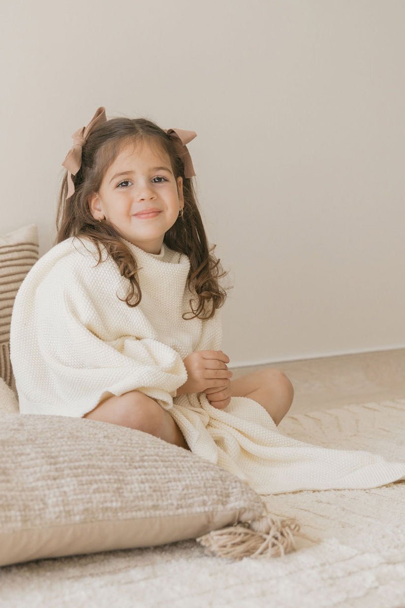 100% Cotton Deluxe Ivory Knit Blanket - Eva Essentials