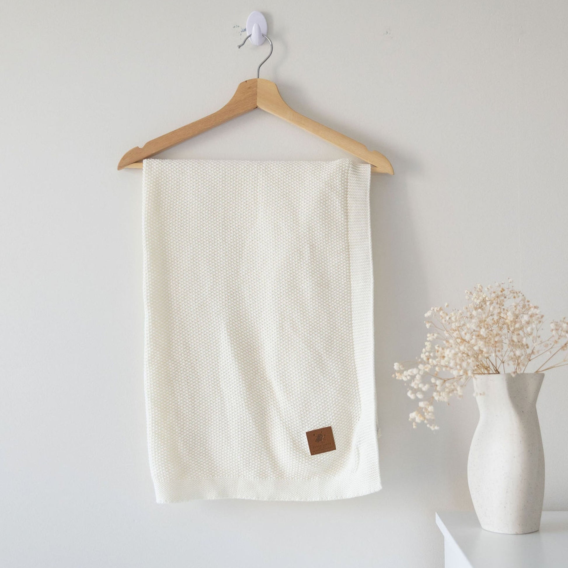 100% Cotton Deluxe Ivory Knit Blanket - Eva Essentials
