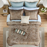 12 Piece Comforter Set With Cotton Bed Sheets Blue Brown Full - Eva Essentials