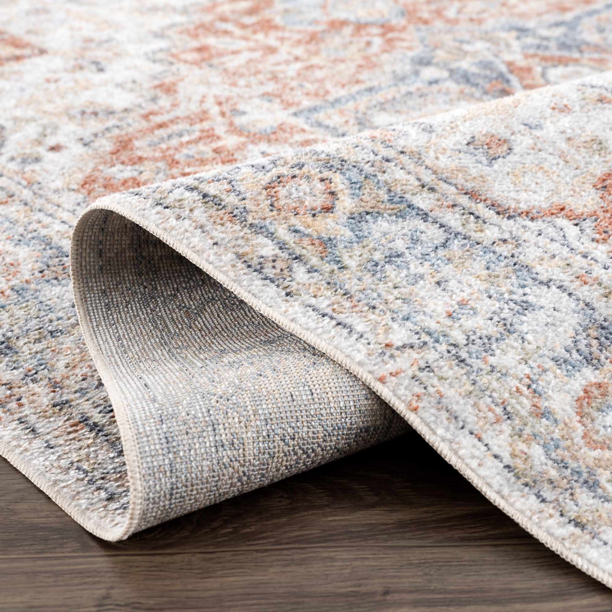 Akram Gray & Orange Washable Area Rug - Clearance - Eva Essentials