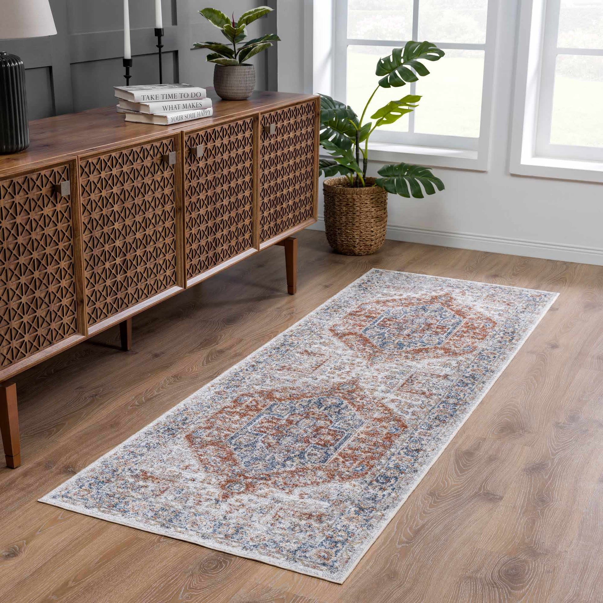 Akram Gray & Orange Washable Area Rug - Clearance - Eva Essentials