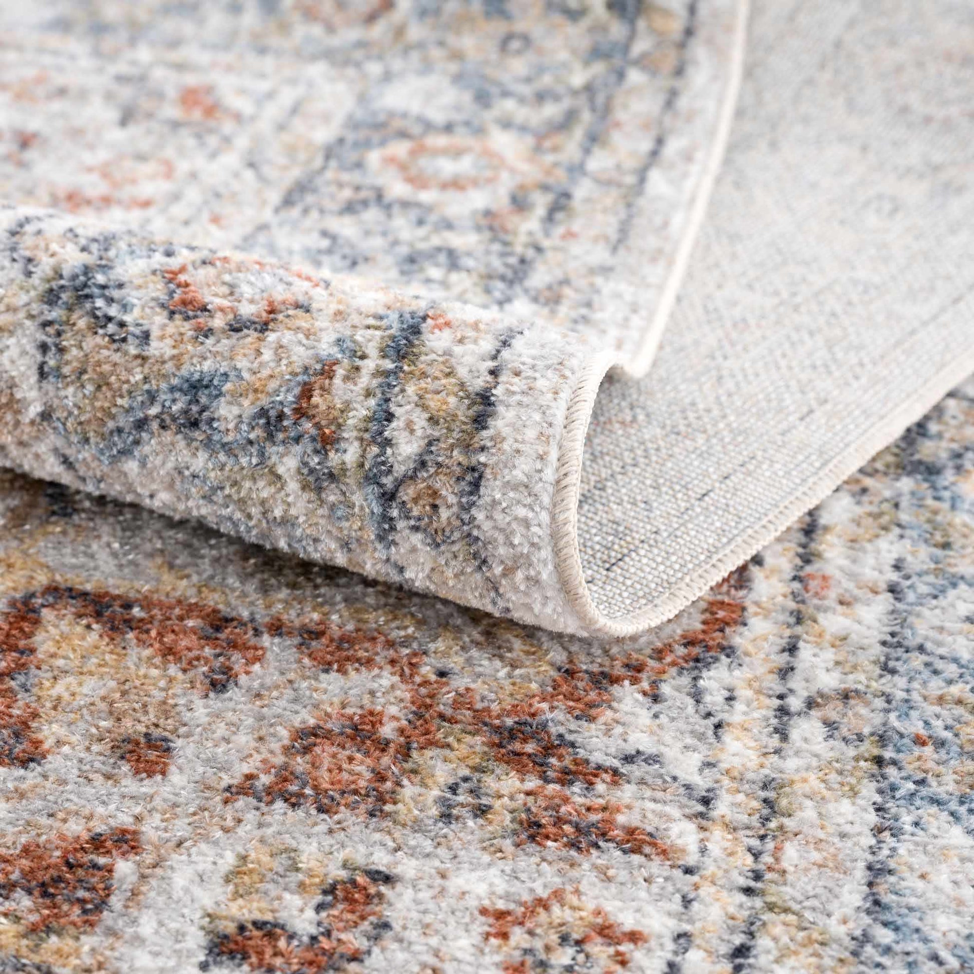 Akram Gray & Orange Washable Area Rug - Clearance - Eva Essentials