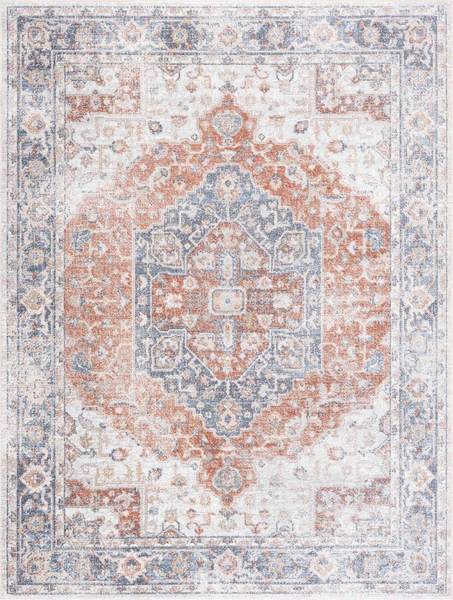 Akram Gray & Orange Washable Area Rug - Clearance - Eva Essentials