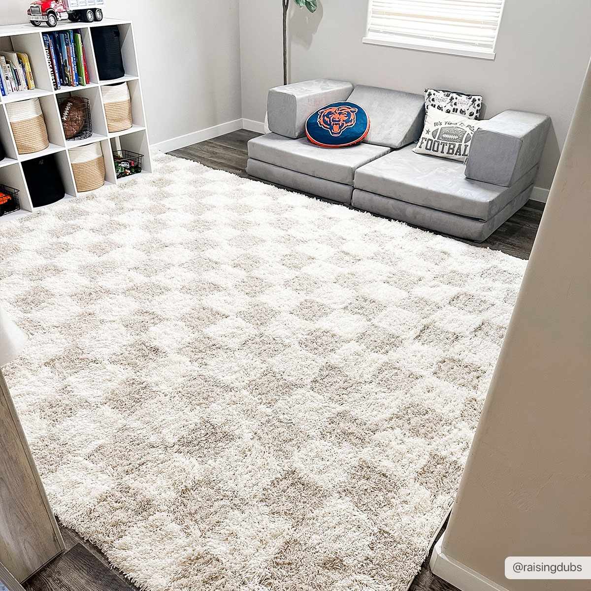 Atira Light Brown Checkered Area Rug - Eva Essentials