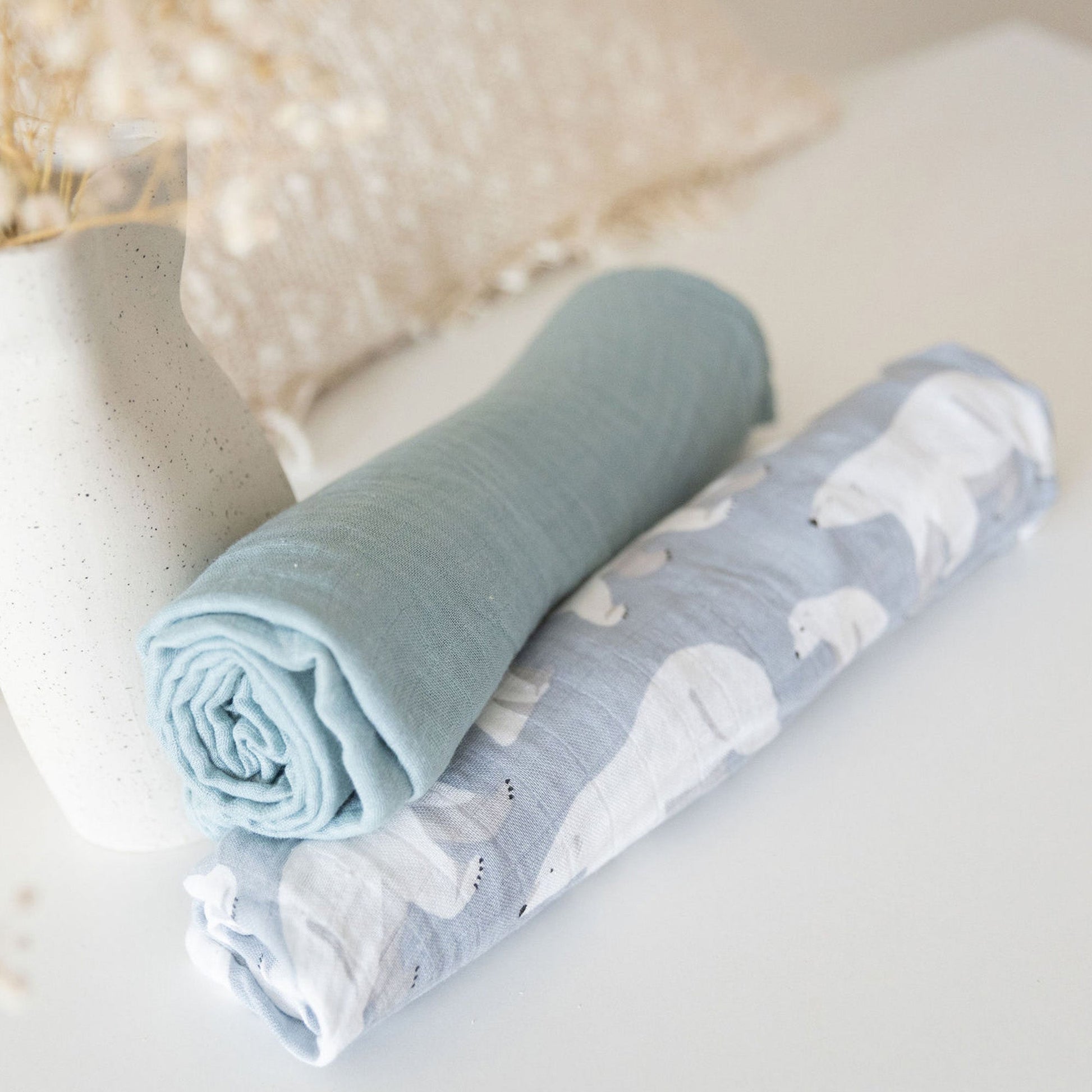 Bamboo and Cotton Snuggle Wrap Blue Swaddle Blanket Set - Eva Essentials