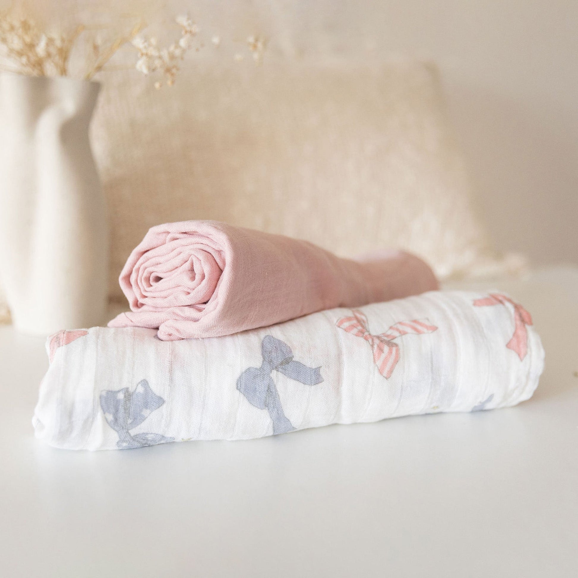 Bamboo and Cotton Snuggle Wrap Pastel Pink Swaddle Blanket Set - Eva Essentials
