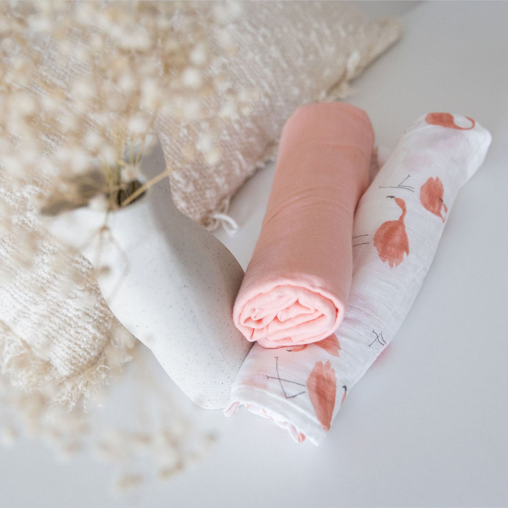 Bamboo & Cotton Snuggle Wrap Bright Pink Swaddle Blanket Set - Eva Essentials