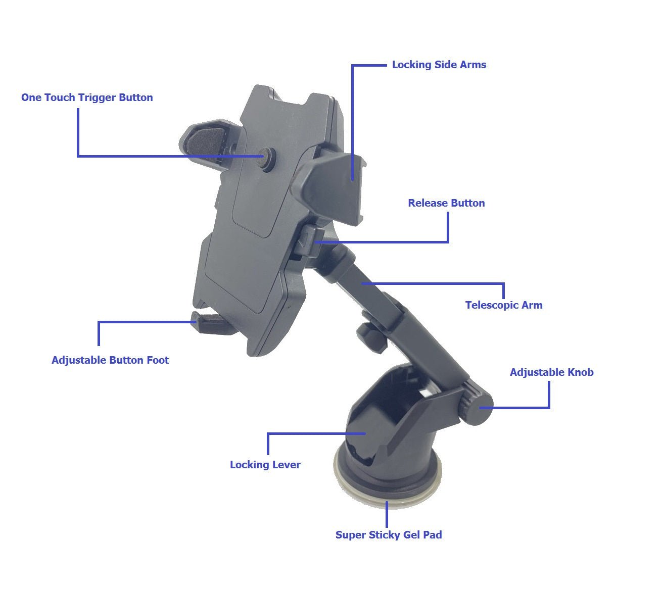 Car Phone Mount Holder Adjustable Long Neck One Touch - Eva Essentials