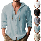 Cotton And Linen Shirt Hooded Sweater Button Long Sleeve - Eva Essentials