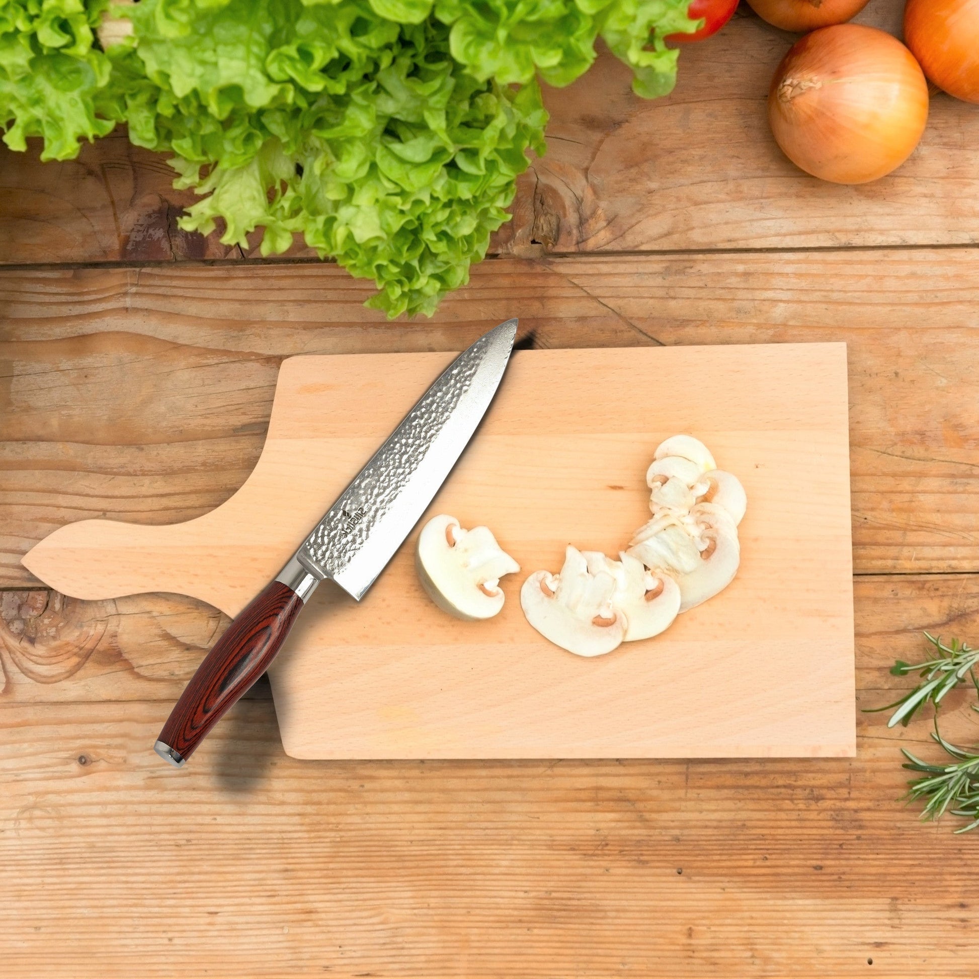 Damascus Stainless Steel Knife - Chef Hammered Design - Eva Essentials