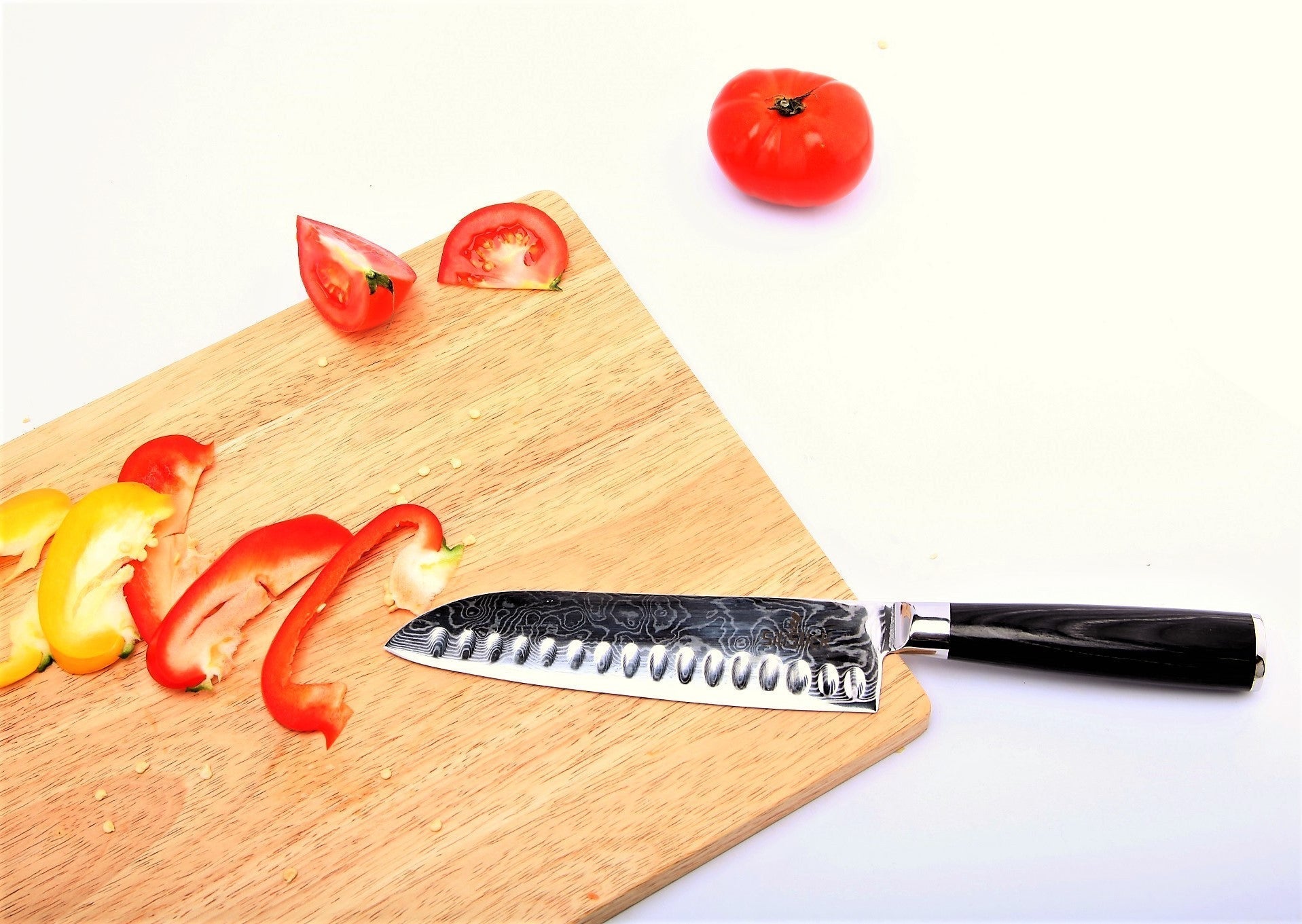 Damascus Stainless Steel Knife - Santoku Wave Design - Eva Essentials