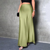 Elegant Satin High Waist Flared Midi Skirt - Eva Essentials