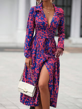 Elegant Women's Long - Sleeved Leopard Print Belted Maxi Dress - Eva Essentials