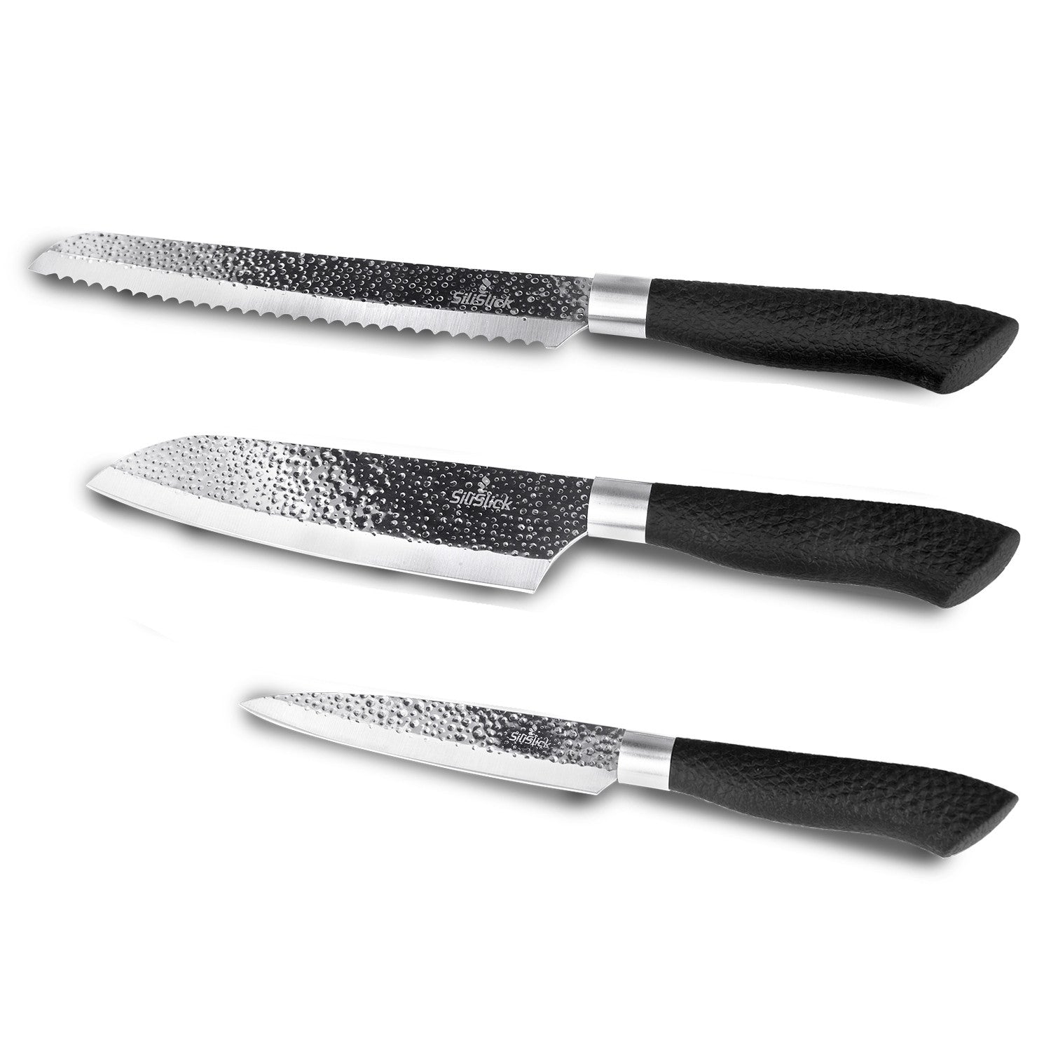 Embossed Hammered Blades 3 Piece Knife Set - Eva Essentials