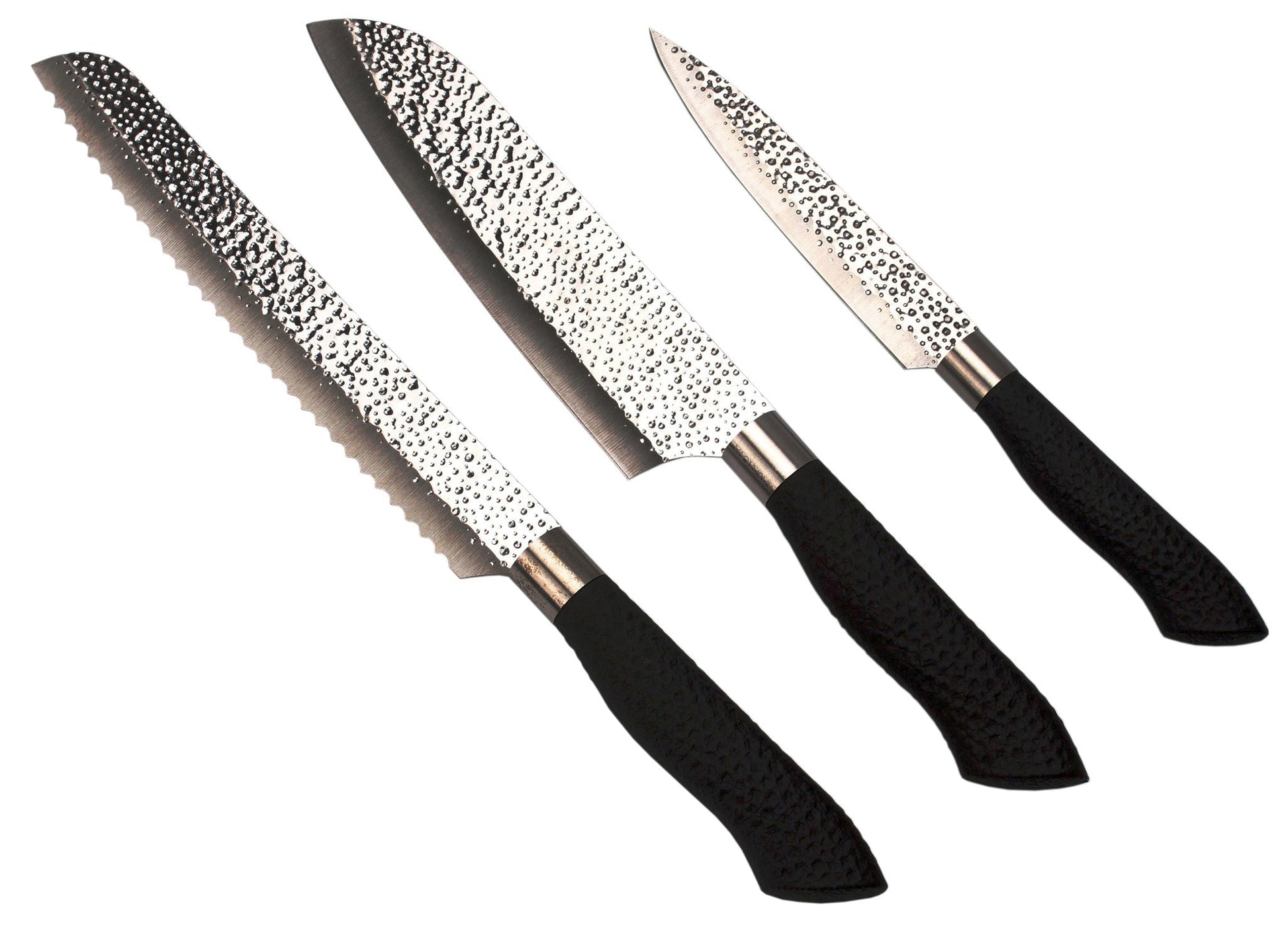 Embossed Hammered Blades 3 Piece Knife Set - Eva Essentials
