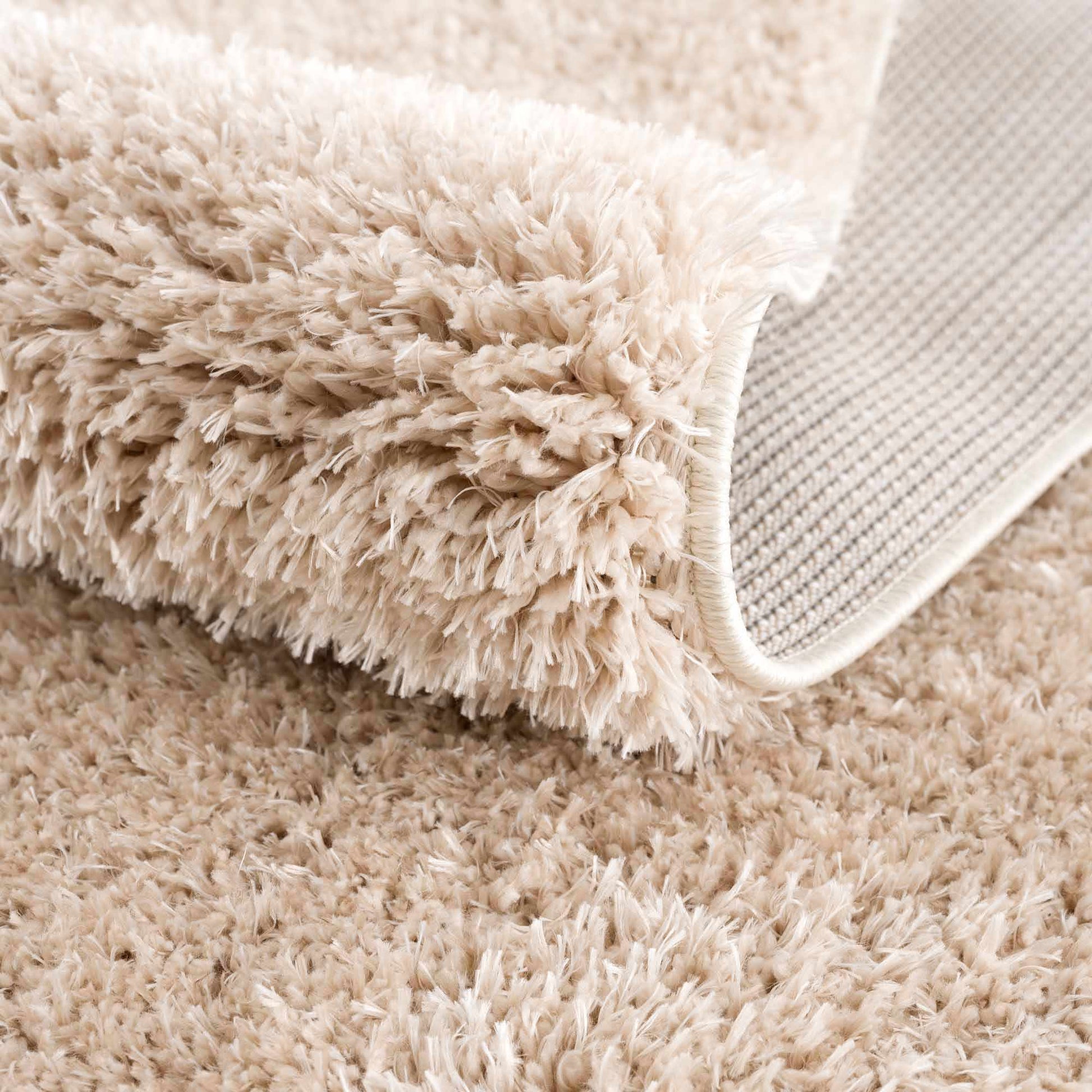 Faina Solid Beige Shag Rug Washable - Eva Essentials