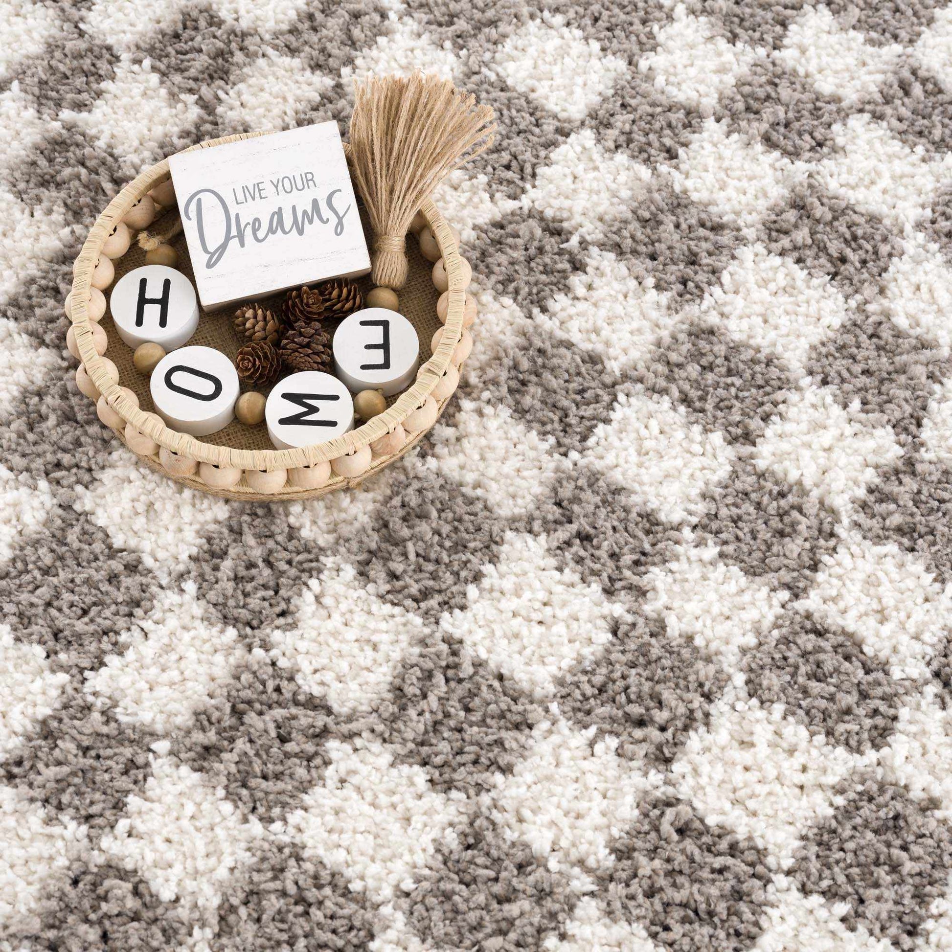 Kieu Taupe Checkered Area Rug - Eva Essentials