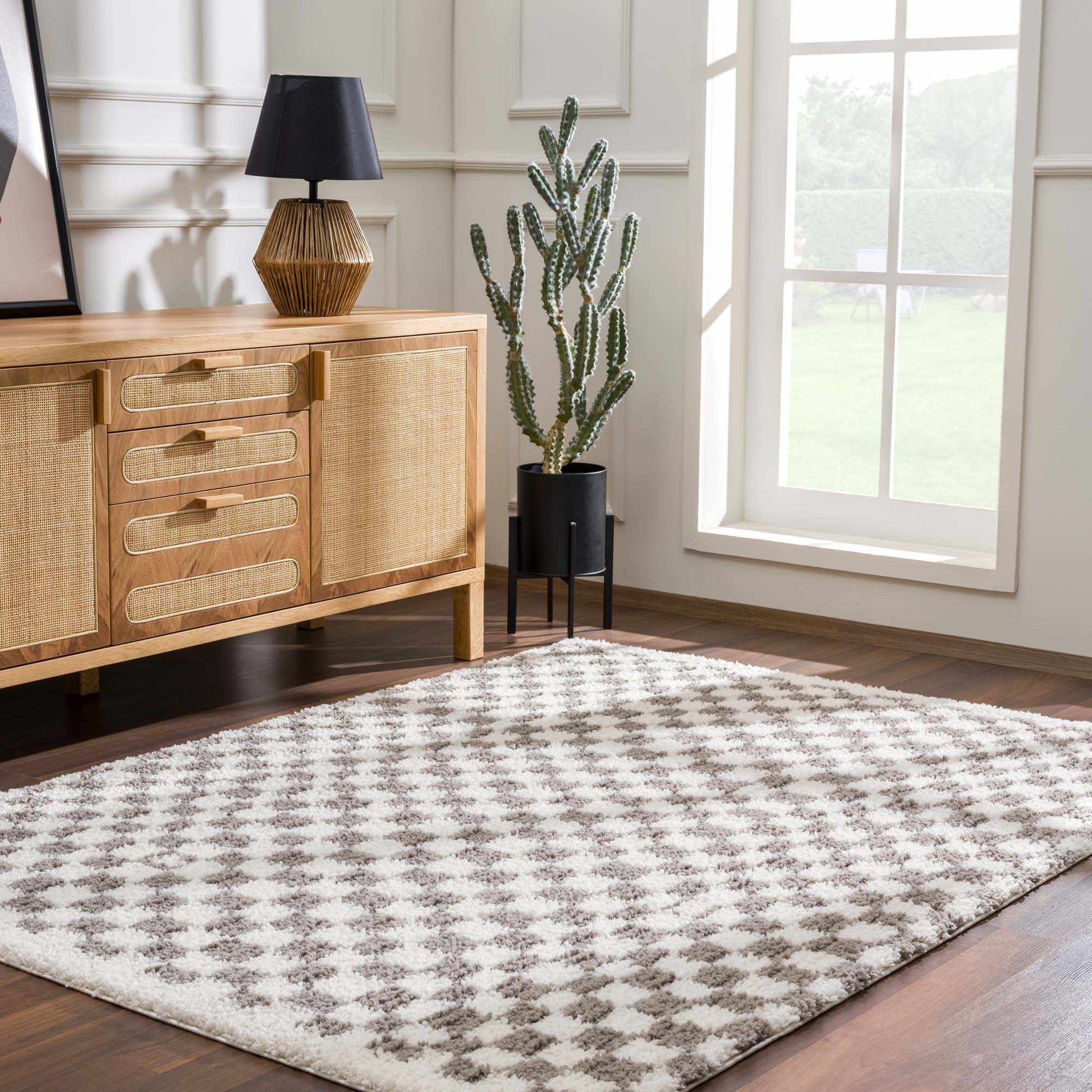 Kieu Taupe Checkered Area Rug - Eva Essentials
