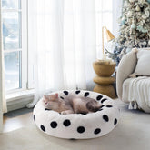 MEWOOFUN Donut Cat Bed For Indoor Cats - 23 Inch Round Washable Pet Bed With Non - Slip Bottom, Plush Fluffy Small Dog Bed For Puppies & Kittens, Black Dot - Eva Essentials