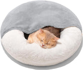 MEWOOFUN Enclosed Cat Bed Cave - Washable Pet Bed With Blanket & Non - Slip Base For Cats & Small Dogs 22'' X 22'', White - Eva Essentials