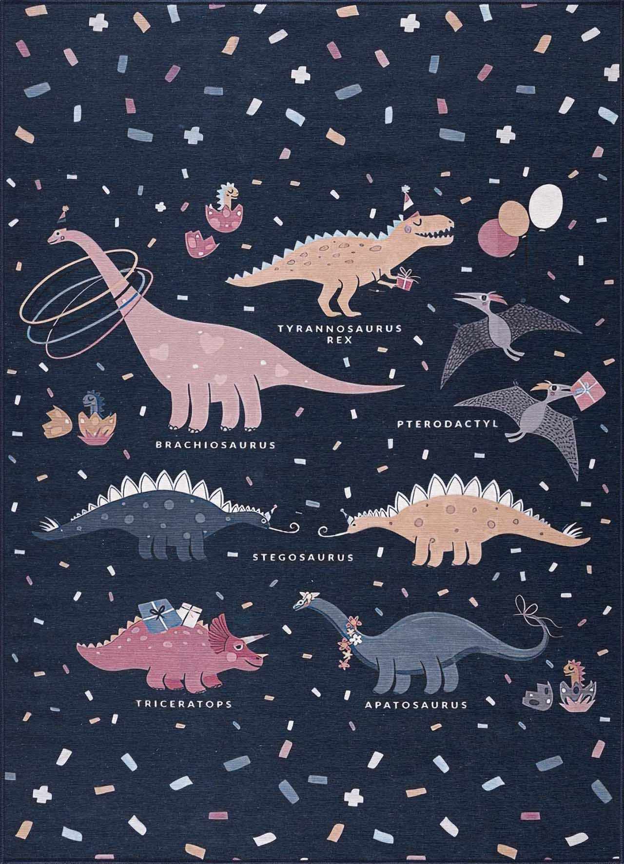 Milne Navy Dinosaur Washable Kids Rug - Eva Essentials
