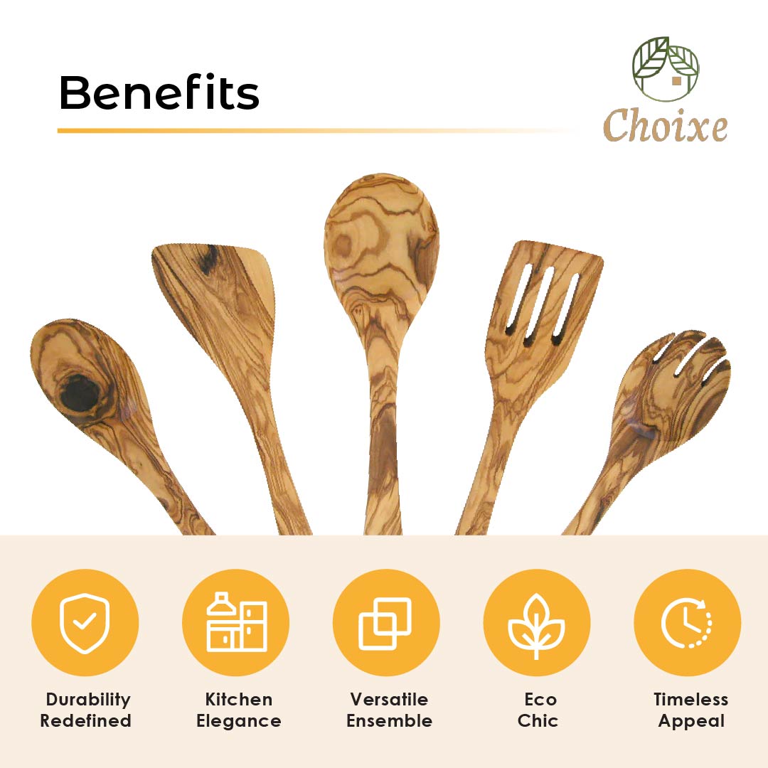 Olive Wood Kitchen Servers Set - 5 pcs - Eva Essentials