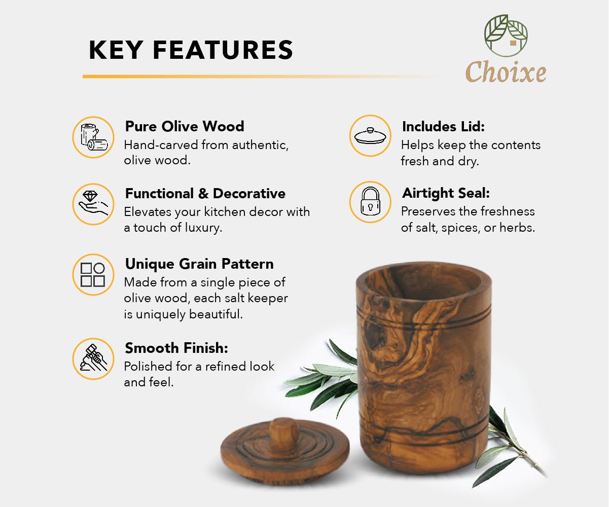 Olive Wood Spice Jar Salt Keeper w/Lid - Eva Essentials