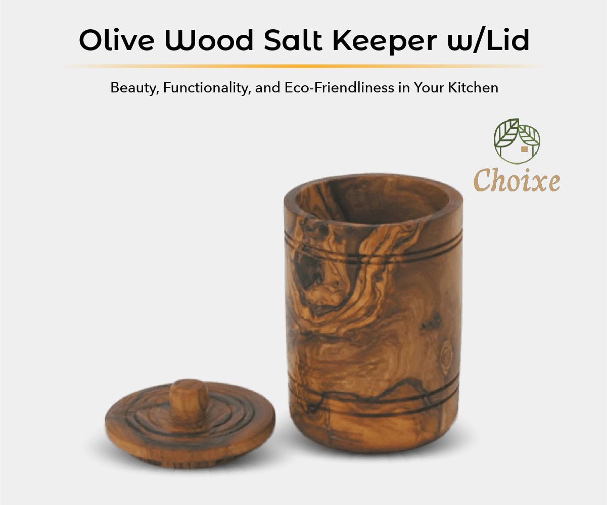 Olive Wood Spice Jar Salt Keeper w/Lid - Eva Essentials