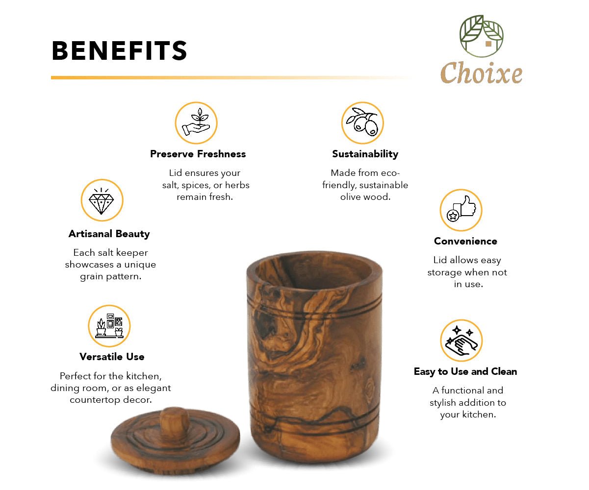 Olive Wood Spice Jar Salt Keeper w/Lid - Eva Essentials