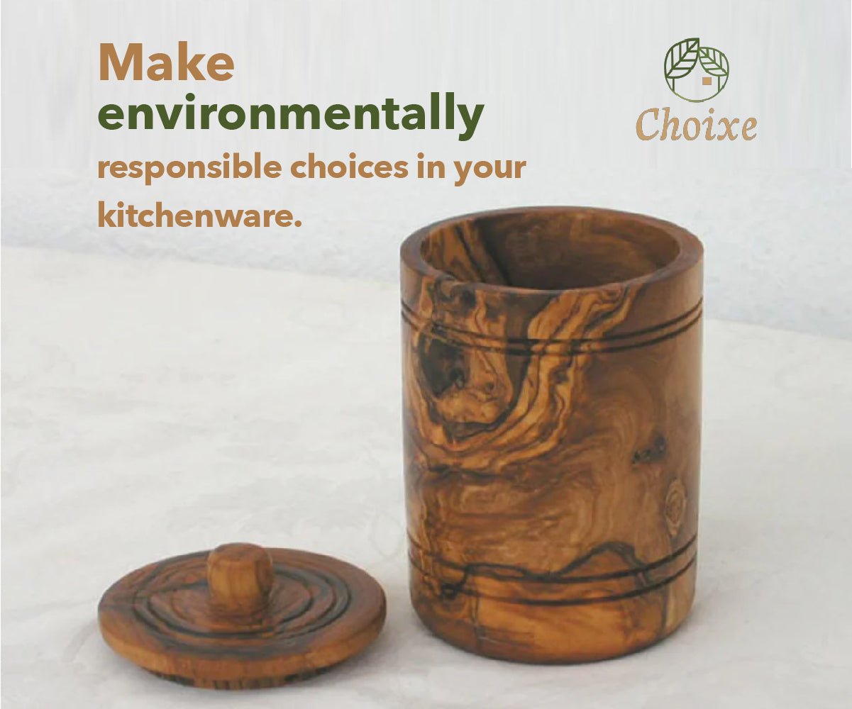 Olive Wood Spice Jar Salt Keeper w/Lid - Eva Essentials