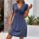 Short Sleeve V - neck Dress - Eva Essentials