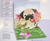 Treasures 3D Pop - Up Greeting Card Pug Bouquet - Eva Essentials