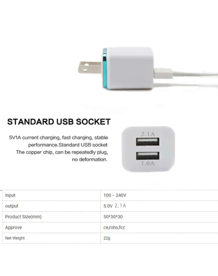 USB Wall Charger Plug Block Cube 2 Port Portable Fast Charger - Eva Essentials