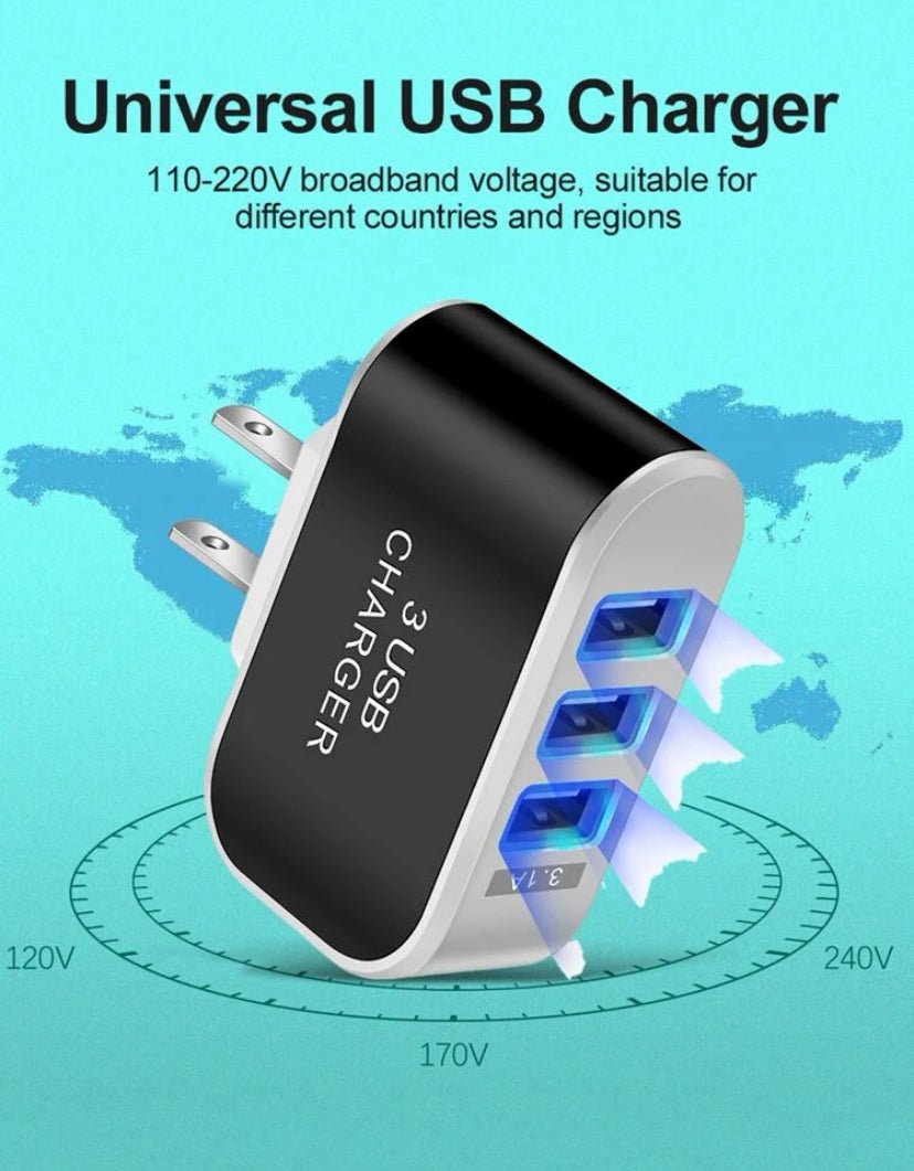 USB Wall Charger Plug Block Cube 3 Port Portable Fast Charger - Eva Essentials