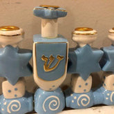 Ceramic White and Light Blue with Gold Menorah - Eva Essentials