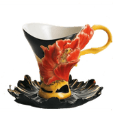 Franz Collection Striking Vermillion Peony Flower Design Porcelain Cup & Saucer Set FZ001162 - Eva Essentials