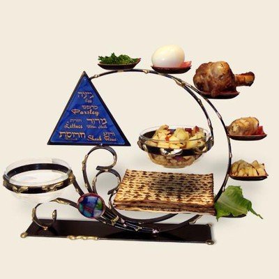 GARY ROSENTHAL SEDER PLATE, ULTIMATE COMBO DESIGN, MIXED METALS AND FUSED GLASS - Eva Essentials