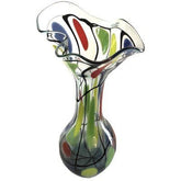 Hand Blown Art Glass Vase Multi Color Primary Freeflowing 23" x 9" - Eva Essentials