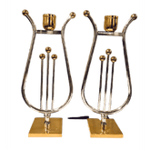 Pair of Harp Shabbat Candleholders Silver and Gold plated - Eva Essentials