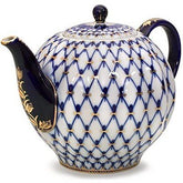 Royalty Porcelain Lomonosov Cobalt Blue Net Medium Teapot, Russian Pattern - Eva Essentials