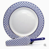 Vintage 8 Piece Cake Set, Lomonosov Ornament, Russian Cobalt Blue Net Porcelain - Eva Essentials
