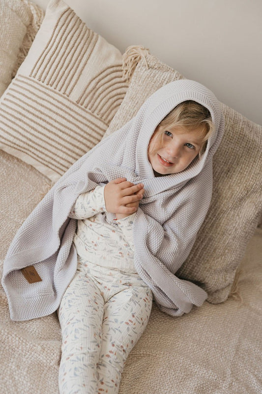 100% Cotton Deluxe Grey Knit Blanket - Eva Essentials