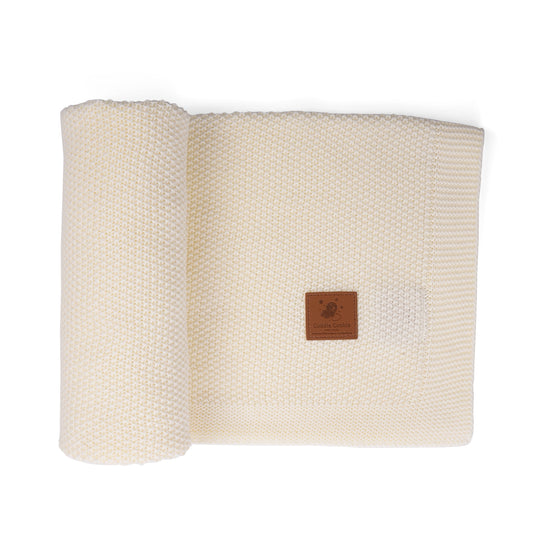 100% Cotton Deluxe Ivory Knit Blanket