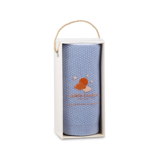 100% Cotton Deluxe Blue Knit Blanket