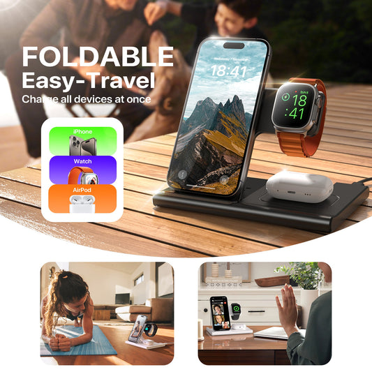3 In 1 Wireless Charging Sation For Multiple Devices 15W Fast Charging Stand - Eva Essentials
