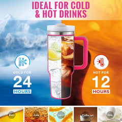 40 Oz Tumbler With Handle Straw Insulated, Stainless Steel with Straw - Eva Essentials