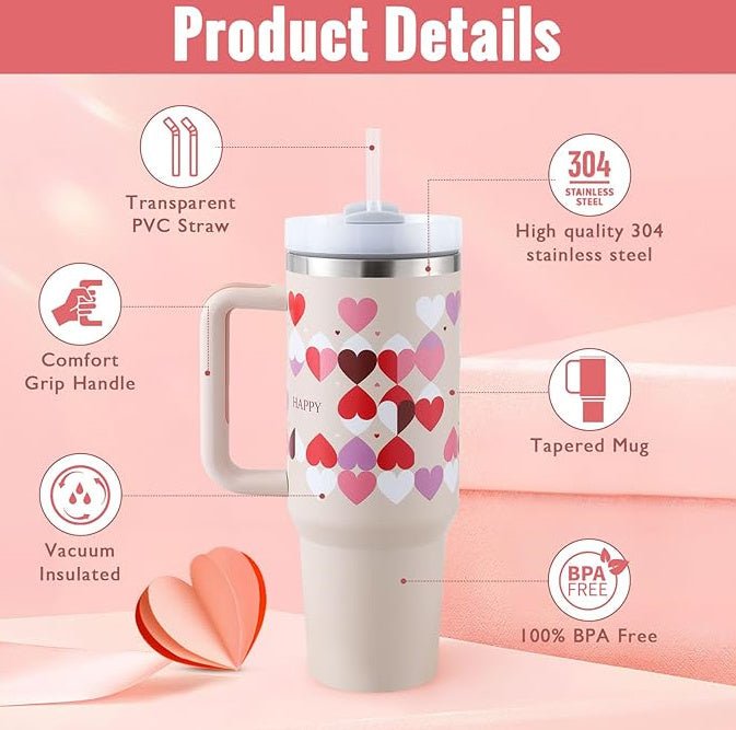 40 Oz Tumbler With Handle Straw Insulated, Stainless Steel with Straw - Eva Essentials