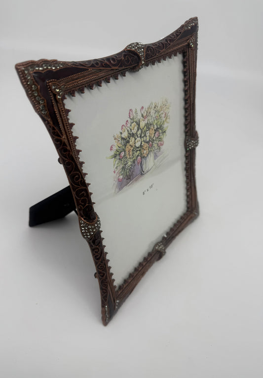 Classic  Pewter Pictured frame with crystals 8x10