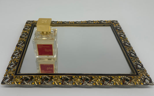 Classic Pewter Vanity Mirror with Crystals 11.5 x 12.5